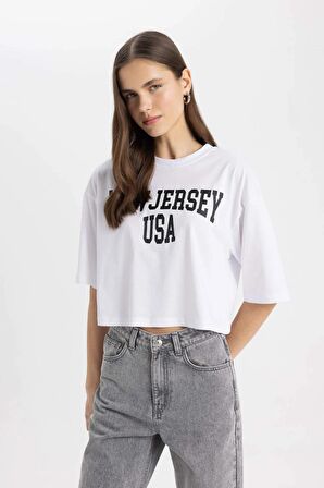 DeFacto Oversize Fit Bisiklet Yaka Baskılı Kısa Kollu Tişört C7714AX24SMWT36