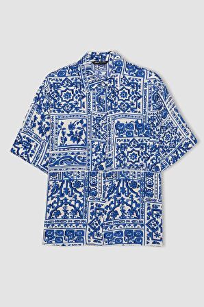 DeFacto Oversize Fit Desenli Kısa Kollu Gömlek C8731AX24SMBE114