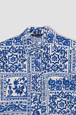 DeFacto Oversize Fit Desenli Kısa Kollu Gömlek C8731AX24SMBE114