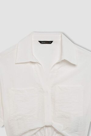 DeFacto Cropped Fit Gömlek Yaka Twill Kısa Kollu Bluz C7799AX24SMER105