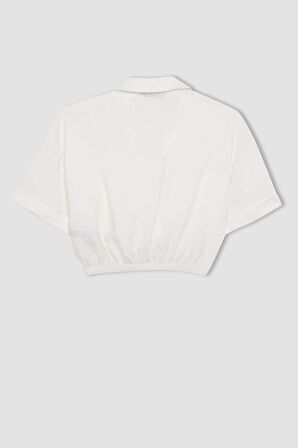 DeFacto Cropped Fit Gömlek Yaka Twill Kısa Kollu Bluz C7799AX24SMER105