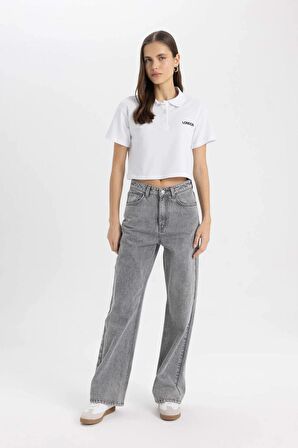 DeFacto Relax Fit Polo Yaka Baskılı Pike Kısa Kollu Tişört C7716AX24SMWT36