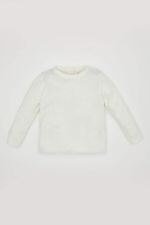 Kız Bebek Bisiklet Yaka Basic Düz Triko Kazak