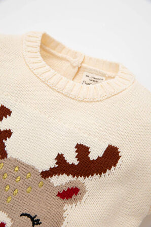 DeFacto Kız Bebek 2'li Takım Yılbaşı Temalı Bisiklet Yaka Triko Kazak İspanyol Paça Tayt C8461A524WNBG744