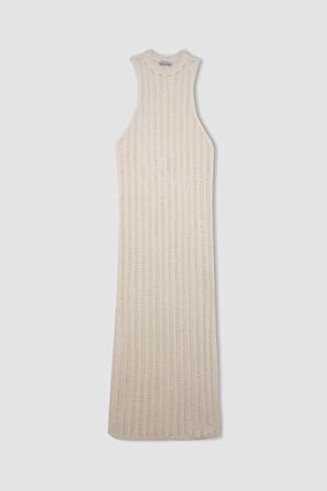 DeFacto Regular Fit Bisiklet Yaka Kroşe Kolsuz Maxi Triko Plaj Elbise A7830AX24SMER105