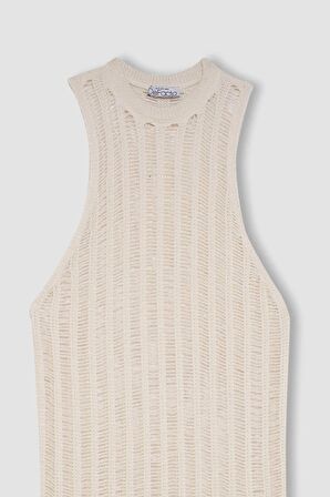 DeFacto Regular Fit Bisiklet Yaka Kroşe Kolsuz Maxi Triko Plaj Elbise A7830AX24SMER105