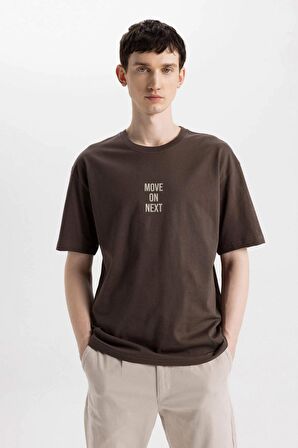 Relax Fit Bisiklet Yaka Baskılı Kısa Kollu Tişört