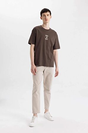 Relax Fit Bisiklet Yaka Baskılı Kısa Kollu Tişört