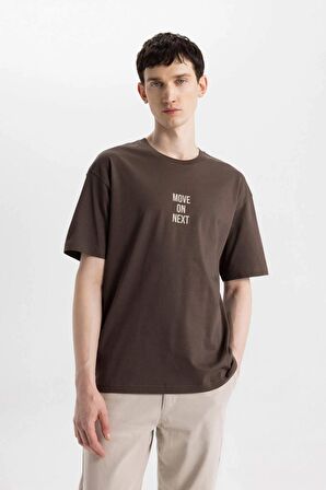 Relax Fit Bisiklet Yaka Baskılı Kısa Kollu Tişört