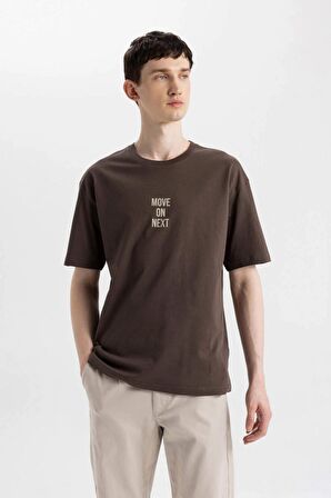 Relax Fit Bisiklet Yaka Baskılı Kısa Kollu Tişört