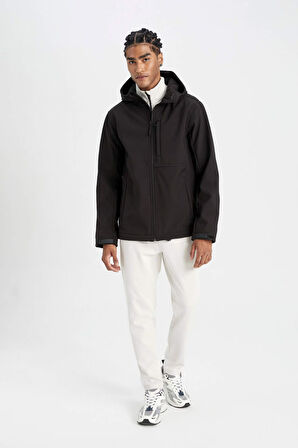 DeFactoFit Softshell Mont Su İtici Rüzgara Karşı Koruyan Kapüşonlu Fermuarlı Cepli A2122AX24AUBK81