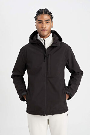 DeFactoFit Softshell Mont Su İtici Rüzgara Karşı Koruyan Kapüşonlu Fermuarlı Cepli A2122AX24AUBK81