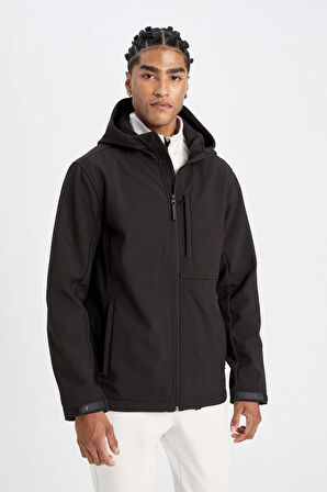 DeFactoFit Softshell Mont Su İtici Rüzgara Karşı Koruyan Kapüşonlu Fermuarlı Cepli A2122AX24AUBK81