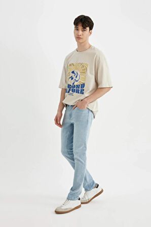 Comfort Fit Bisiklet Yaka Baskılı Kısa Kollu Tişört