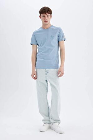 DeFacto Slim Fit Bisiklet Yaka Baskılı Kısa Kollu Tişört C3946AX24SMBE524