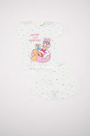 Kız Bebek Pijama Takım Daisy Duck Penye  Kısa Kollu Üst Beli Lastikli  Şort Alt