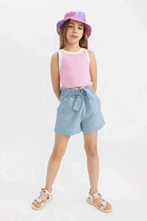 DeFacto Kız Çocuk Paperbag Jean Şort C9302A824SMNM39
