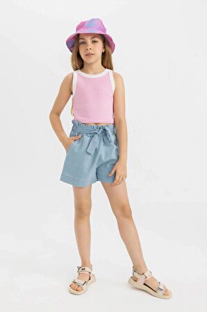 DeFacto Kız Çocuk Paperbag Jean Şort C9302A824SMNM39