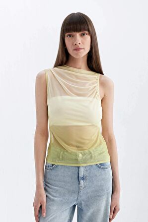 DeFacto Slim Fit Dar Kesim Degaje Yaka Degrade Tül Atlet C9322AX24SMYL512