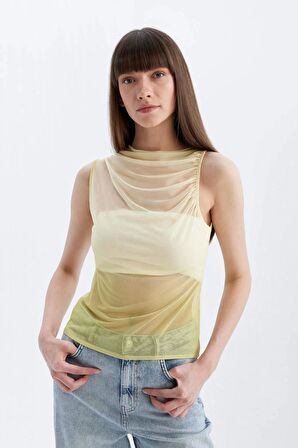 DeFacto Slim Fit Dar Kesim Degaje Yaka Degrade Tül Atlet C9322AX24SMYL512