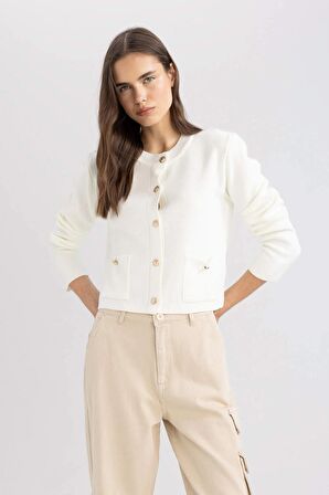 DeFacto Fitted Bisiklet Yaka Hırka D1423AX24SMER156