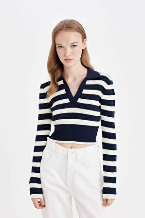 A2060 Coool Slim Fit Çizgili Polo Yaka Kazak