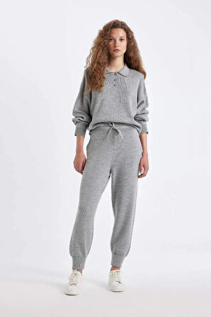 C9223 Coool Regular Fit Polo Yaka Düğmeli Basic Düz Triko Kazak