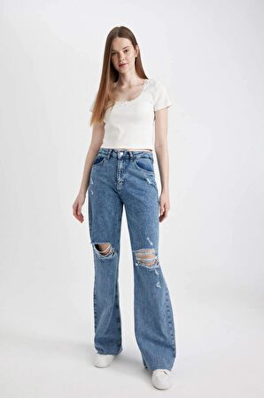 DeFacto Fitted U Yaka Fitilli Kaşkorse Kısa Kollu Tişört D0478AX24HSWT32
