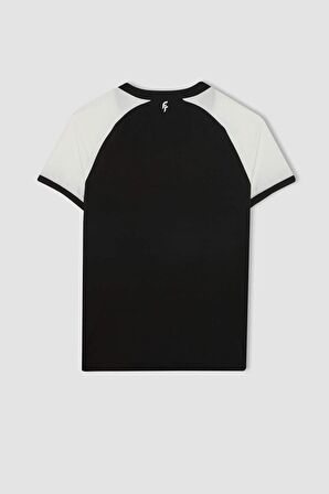 DeFactoFit Standart Fit Bisiklet Yaka Baskılı Sporcu Ağır Kumaş Kısa Kollu Tişört C1746AX24SMBK81
