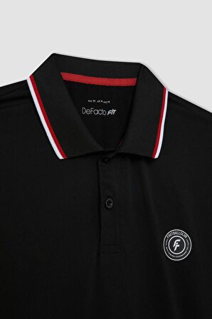 DeFactoFit Standart Fit Baskılı Kısa Kollu Sporcu Ağır Kumaş Polo Tişört