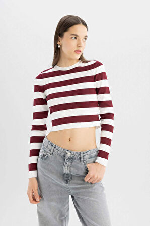 Coool Slim Fit Dar Kesim Çizgili Bisiklet Yaka Triko Kazak