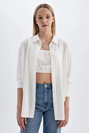 DeFacto Oversize Fit Krinkıl Viskon Uzun Kollu Gömlek C3823AX24SMWT32