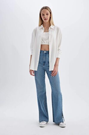 DeFacto Oversize Fit Krinkıl Viskon Uzun Kollu Gömlek C3823AX24SMWT32