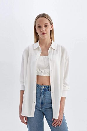 DeFacto Oversize Fit Krinkıl Viskon Uzun Kollu Gömlek C3823AX24SMWT32