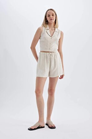 DeFacto Fitted Pijama Yaka Keten Karışımlı Kolsuz Gömlek A6858AX24HSER78