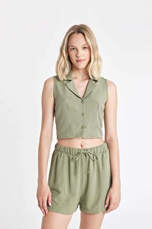 DeFacto Fitted Pijama Yaka Keten Karışımlı Kolsuz Gömlek A6858AX24HSKH461