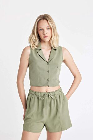 DeFacto Fitted Pijama Yaka Keten Karışımlı Kolsuz Gömlek A6858AX24HSKH461