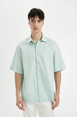 DeFacto Relax Fit Yazlık Tensel Basic Düz Kısa Kollu Gömlek C4316AX24SMGN1169