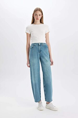 DeFacto Baggy Fit Yüksek Bel Uzun Yıkamalı Jean Pantolon D0846AX24SMNM28