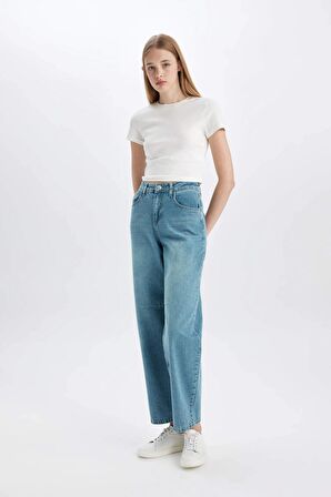 DeFacto Baggy Fit Yüksek Bel Uzun Yıkamalı Jean Pantolon D0846AX24SMNM28