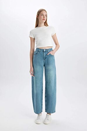 DeFacto Baggy Fit Yüksek Bel Uzun Yıkamalı Jean Pantolon D0846AX24SMNM28