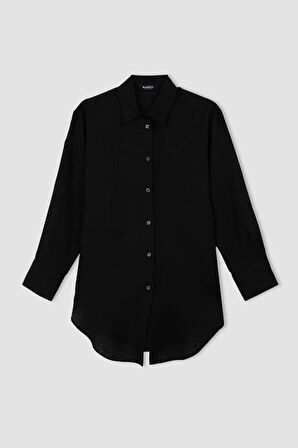 Regular Fit Keten Uzun Kollu  Gömlek Tunik