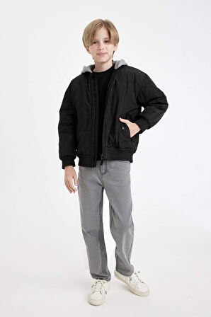 DeFacto Erkek Çocuk Çıkarılabilir Kapüşon Kolej Yaka Bomber Mont C5986A824WNBK27
