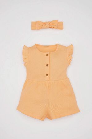DeFacto Kız Bebek 2'li Takım Waffle Kolsuz Tulum Bandana C9490A524SMOG293