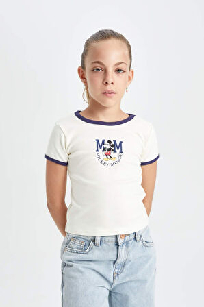 DeFacto Kız Çocuk Disney Mickey & Minnie Bisiklet Yaka Ribana Kısa Kollu Tişört C7355A824AUER99
