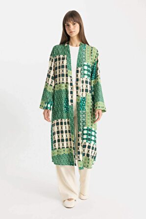 DeFacto Relax Fit Desenli Uzun Viskon Kimono C9688AX24SMKH461