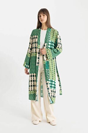 DeFacto Relax Fit Desenli Uzun Viskon Kimono C9688AX24SMKH461