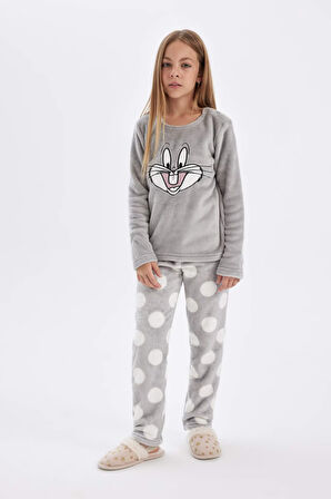 Kız Çocuk Looney Tunes Regular Fit  Uzun Kollu Üst Uzun Alt Pelüş Pijama Takımı