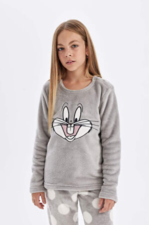 Kız Çocuk Looney Tunes Regular Fit  Uzun Kollu Üst Uzun Alt Pelüş Pijama Takımı