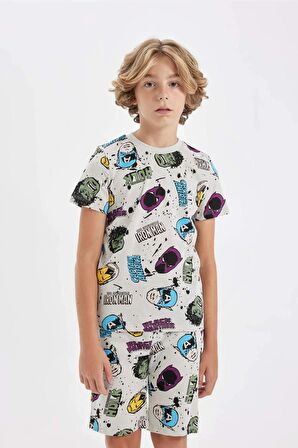 DeFacto Erkek Çocuk Marvel Comics Pijama Takımı Kısa Kollu Üst Şort D1219A824SMGR107